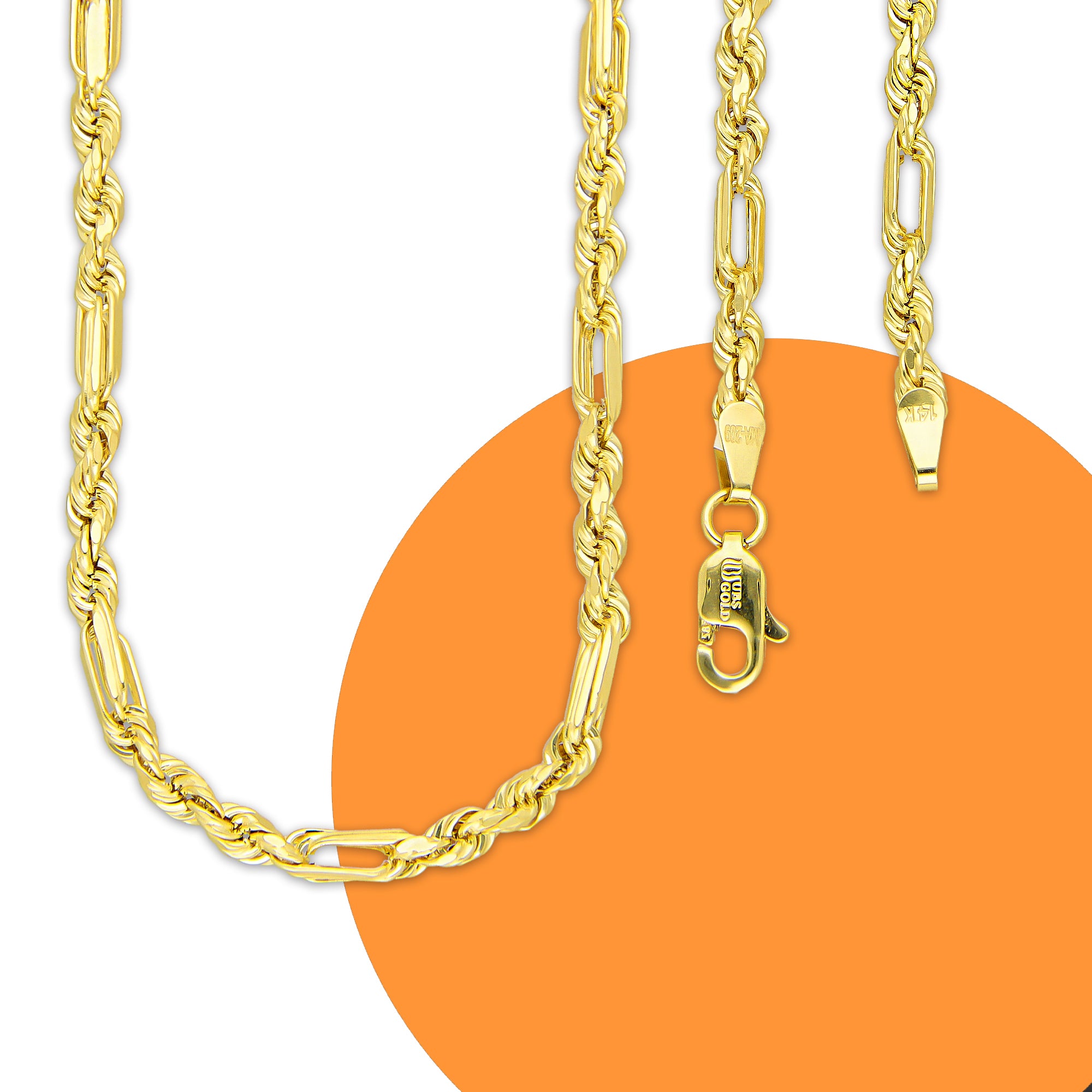 MR14CU048-60 Cadena Oro Sólido 14K EMF14 Modelo Torsal Figaro 3 mm x 60 cm