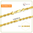 MR14CU049-60 Cadena Oro Sólido 14K EMF14 Modelo Torsal Figaro 4 mm x 60 cm