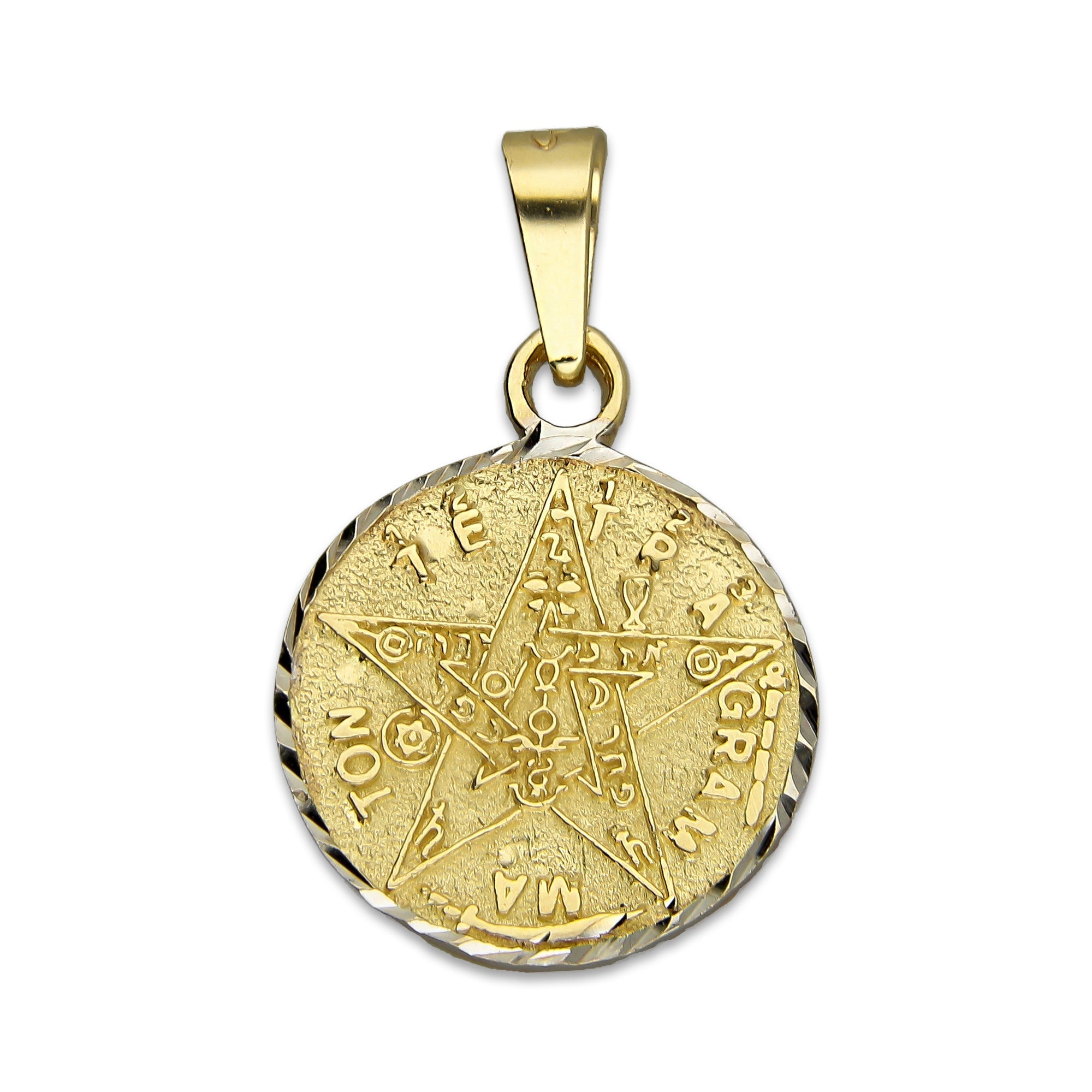 MR14DJ029 Dije Medalla Oro Sólido 14K Tetragrammaton 1.8 x 2.7 cm