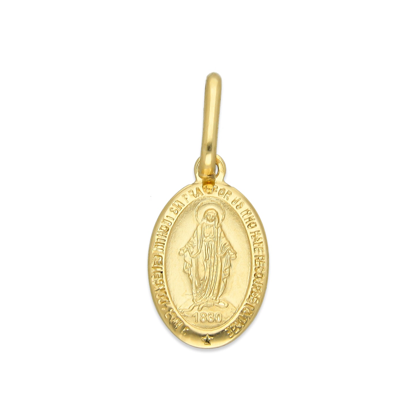 MR14DJ039 Dije Medalla Oro Sólido 14K Ovalada Virgen del Carmen 9 mm x 2.2 cm