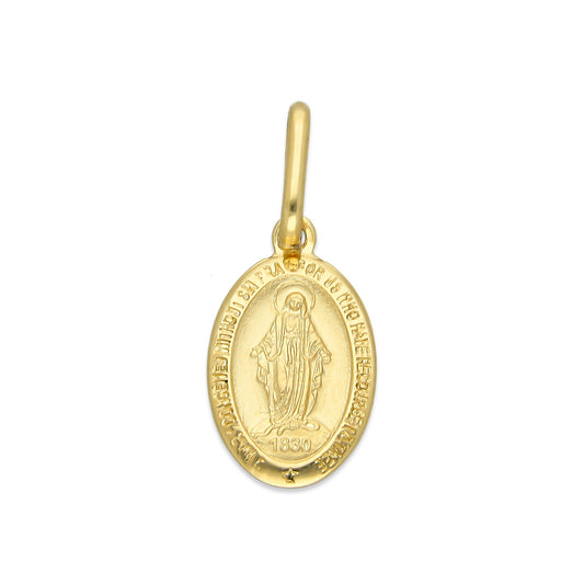 MR14DJ039 Dije Medalla Oro Sólido 14K Ovalada Virgen del Carmen 9 mm x 2.2 cm