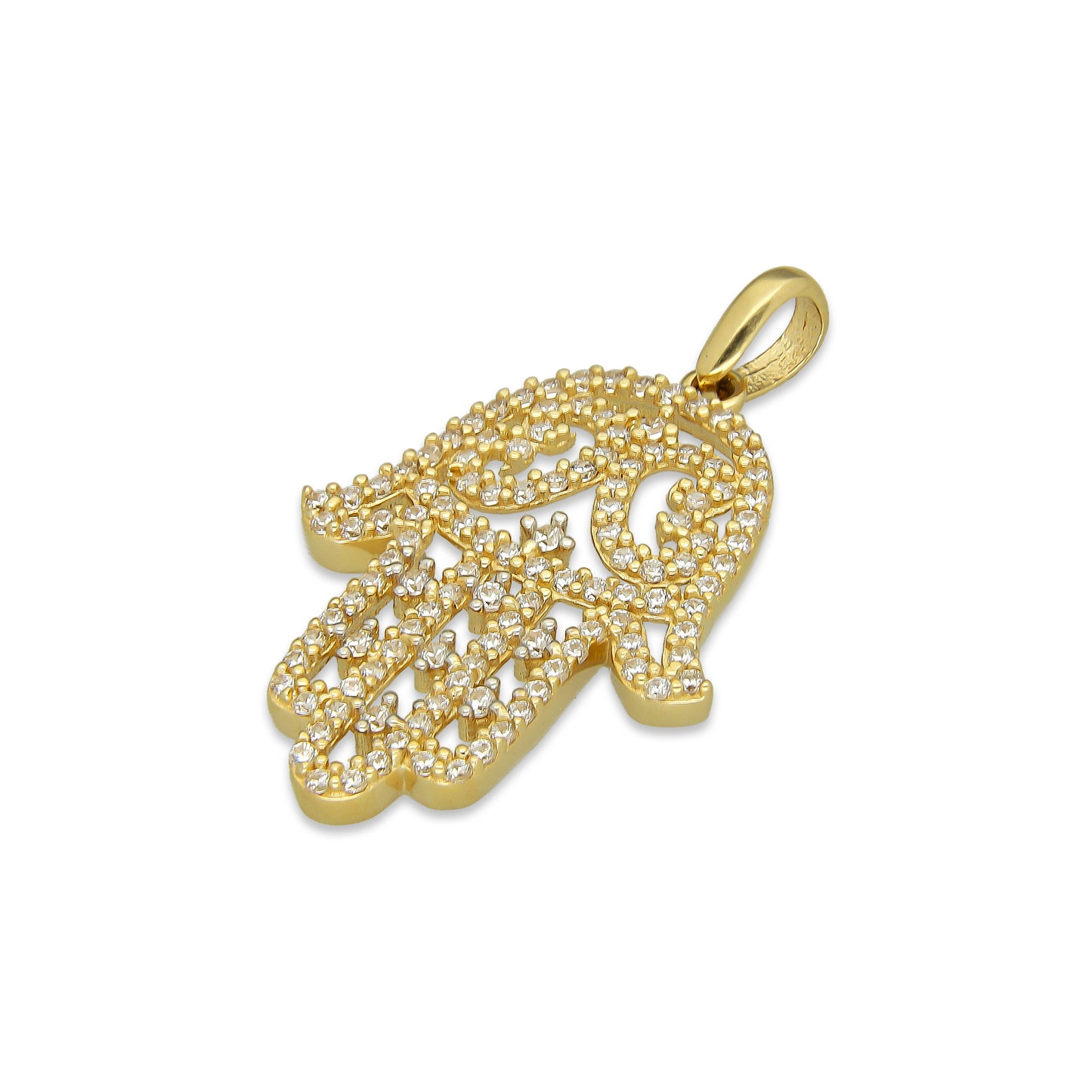 MR14DJ044 Dije Oro Sólido 14K Mano de Fatima con Zirconias 2 cm x 3.3 cm