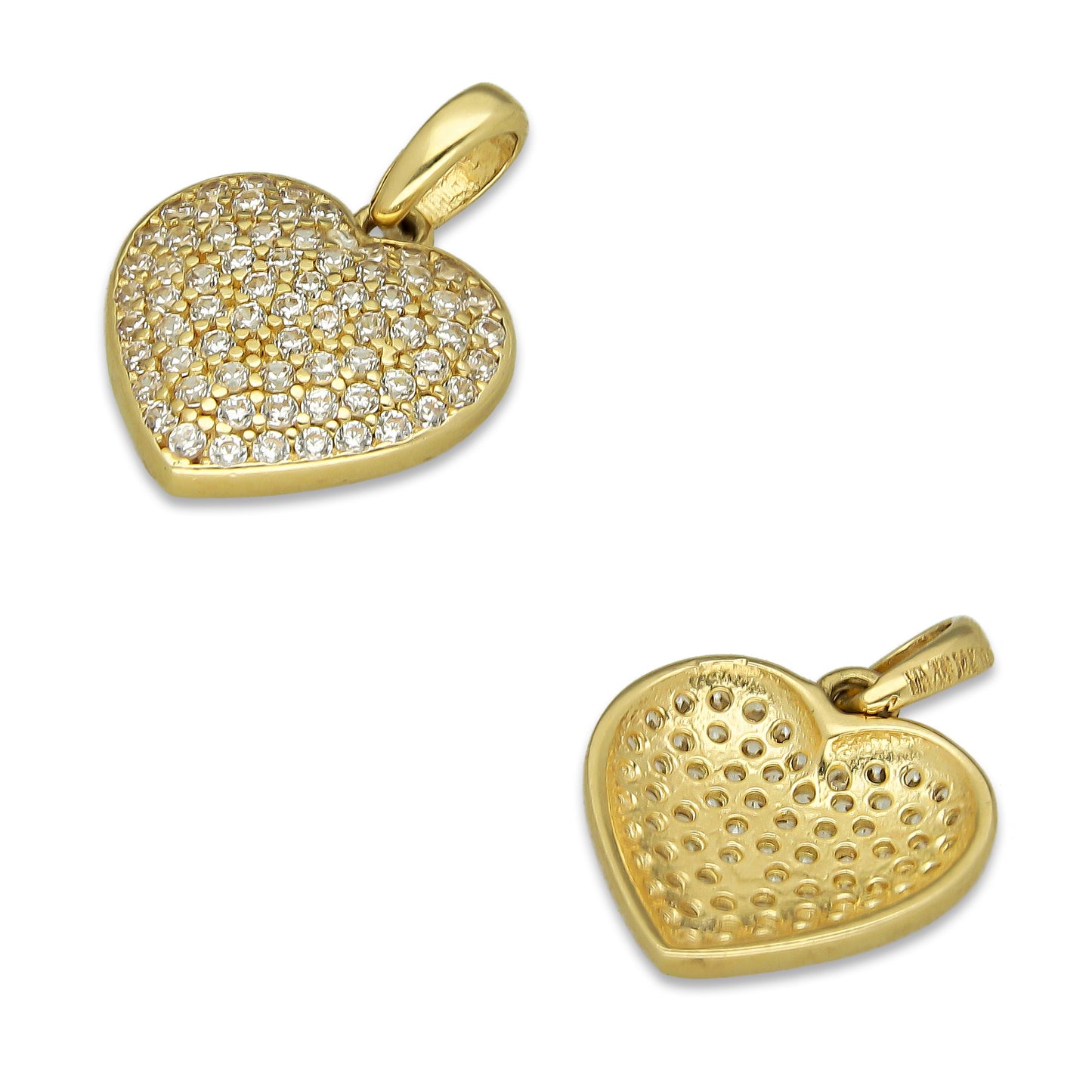 MR14DJ053 Dije Oro Sólido 14K Corazón Mediano Pavé 1.2 cm x 1.6 cm