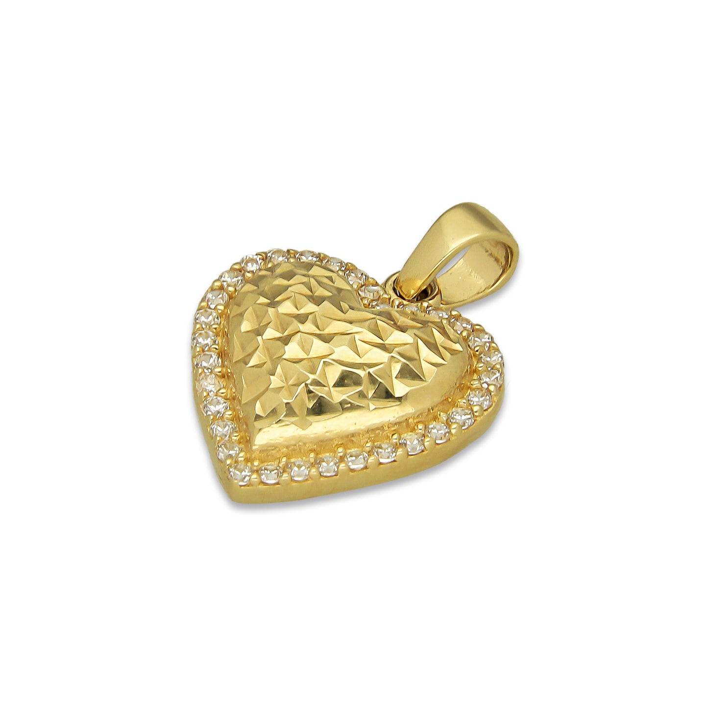 MR14DJ055 Dije Oro Sólido 14K Corazón Orillas con Zirconias 1.4 cm x 1.8 cm