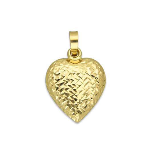 MR14DJ056 Dije Oro Sólido 14K Corazón Bombeado Diamantado Petatillo 2 cm x 2.4 cm