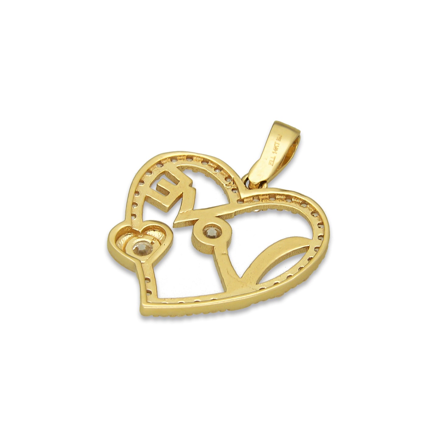 MR14DJ060 Dije Oro Sólido 14K Corazón Silueta Love con Zirconias 1.6 cm x 2.2 cm