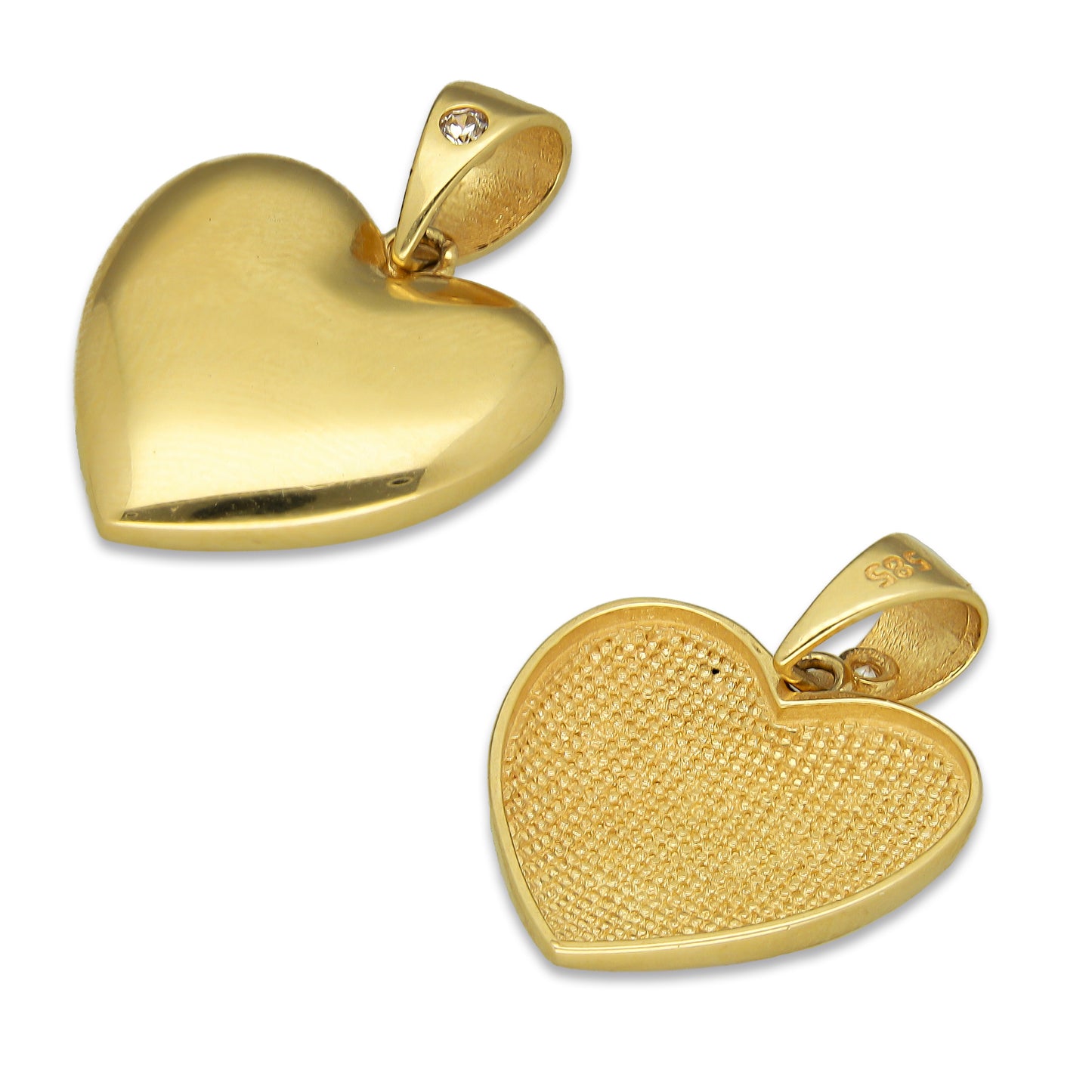 MR14DJ061 Dije Oro Sólido 14K Corazón Bombeado Liso 1.7 cm x 2.4 cm