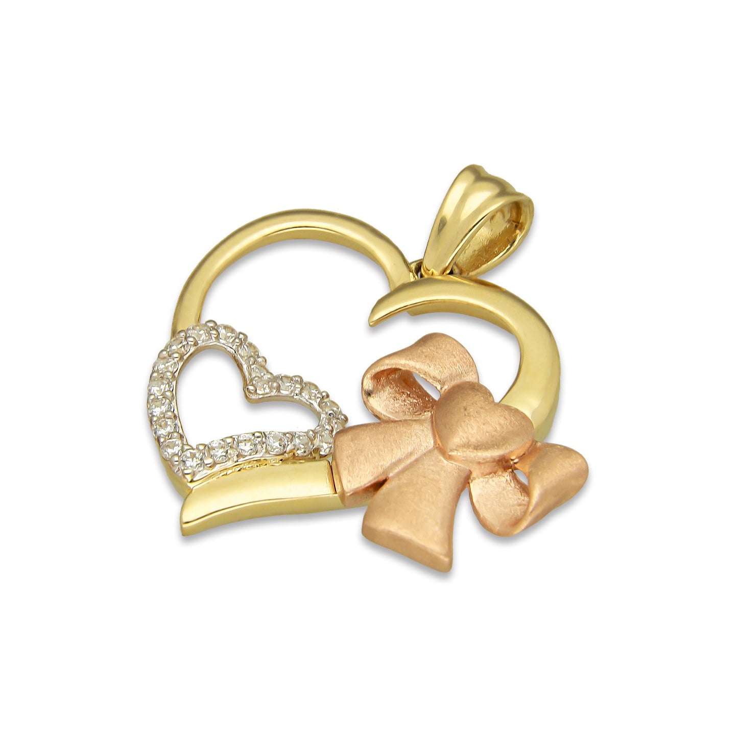 MR14DJ065 Dije Oro Sólido 14K Corazón con Moño 2.5 cm x 2.9 cm