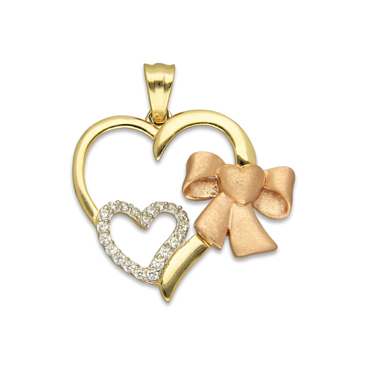 MR14DJ065 Dije Oro Sólido 14K Corazón con Moño 2.5 cm x 2.9 cm