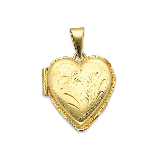 MR14DJ067 Dije Oro Sólido 14K Corazón Portaretratos Bombeado Liso 2.4 cm x 3.5 cm