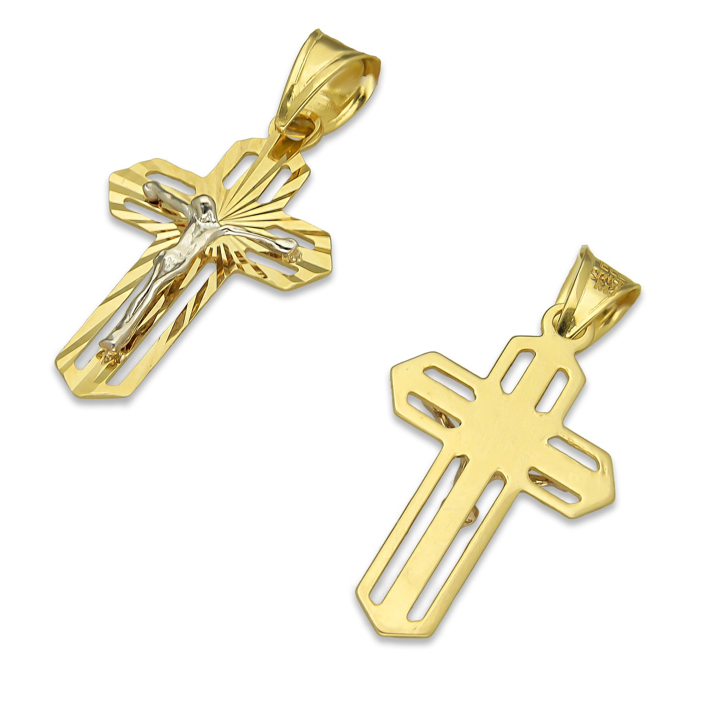 MR14DJ068 Dije Oro Sólido 14K EM14 Crucifijo Cristo Destello 1.4 cm x 3 cm