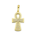 MR14DJ071 Dije Oro Sólido 14K EM14 Cruz Egipcia Pavé 1.6 cm x 3.4 cm