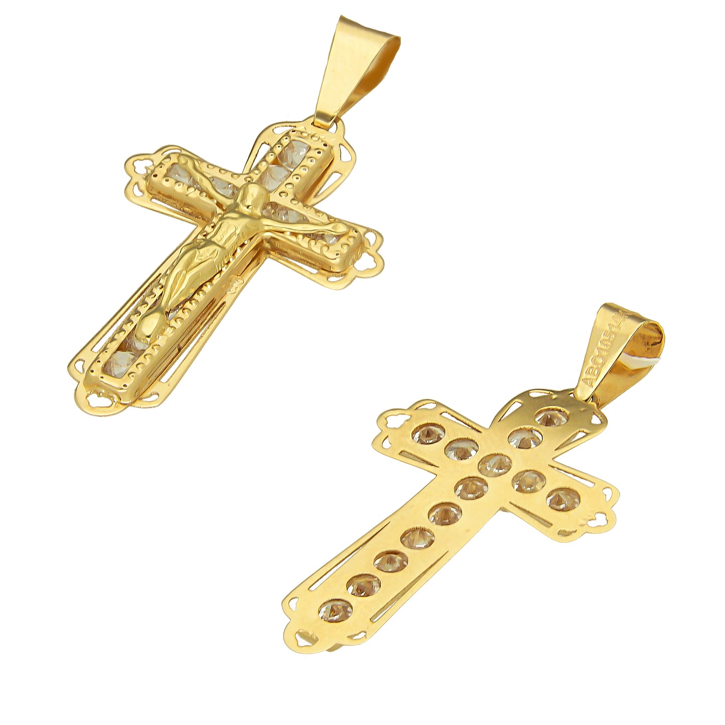 MR14DJ079 Dije Oro Sólido 14K EM14 Crucifijo Filigrana Tamaño 1 1.6 cm x 3.1 cm