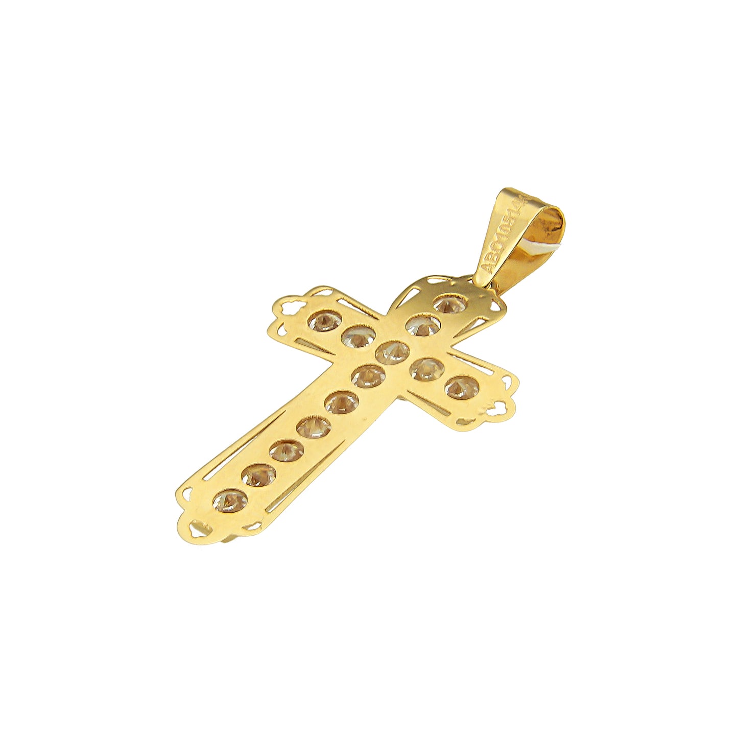 MR14DJ079 Dije Oro Sólido 14K EM14 Crucifijo Filigrana Tamaño 1 1.6 cm x 3.1 cm