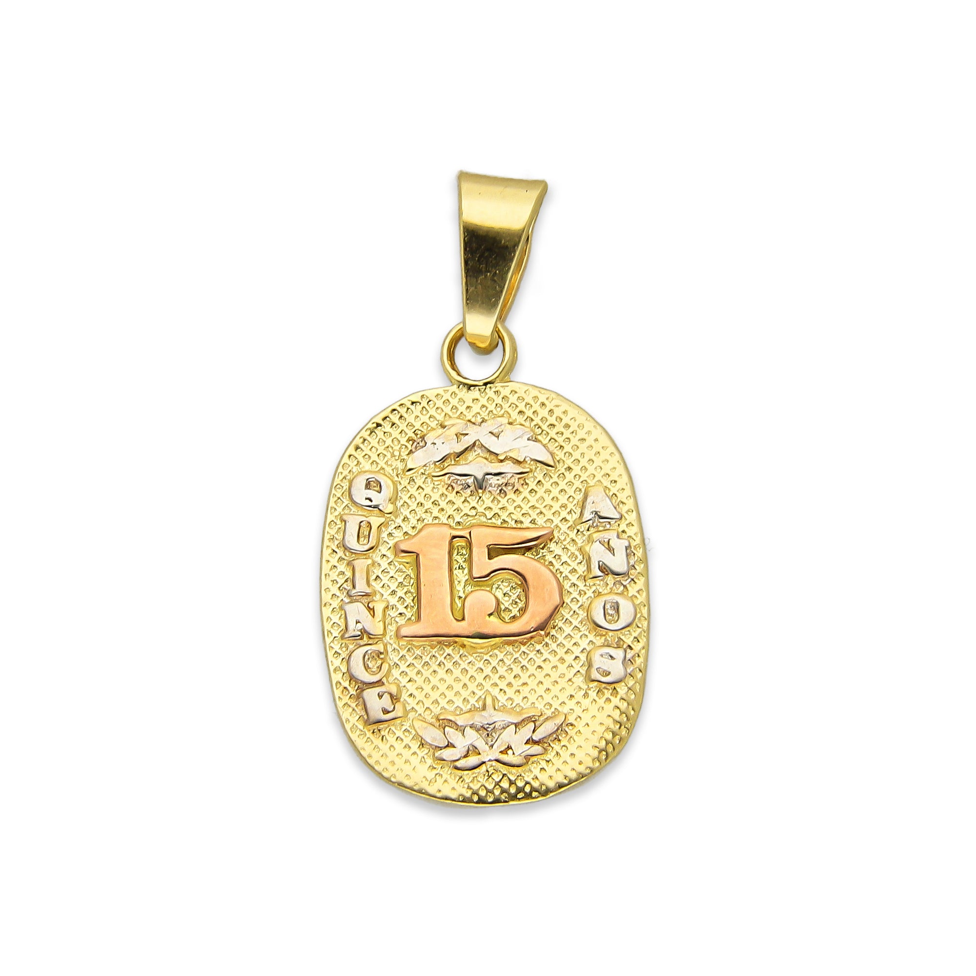 MR14DJ084 Dije Oro Sólido 14K Óvalo 15 Años 1.2 cm x 2.3 cm