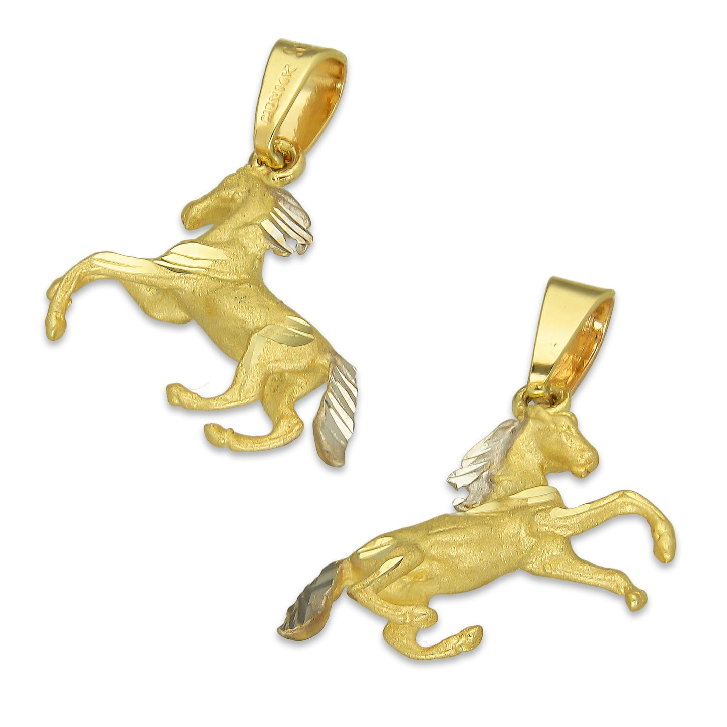 MR14DJ099 Dije Oro Sólido 14K Caballo Cuerpo Completo Liso 1.9 cm x 2.1 cm