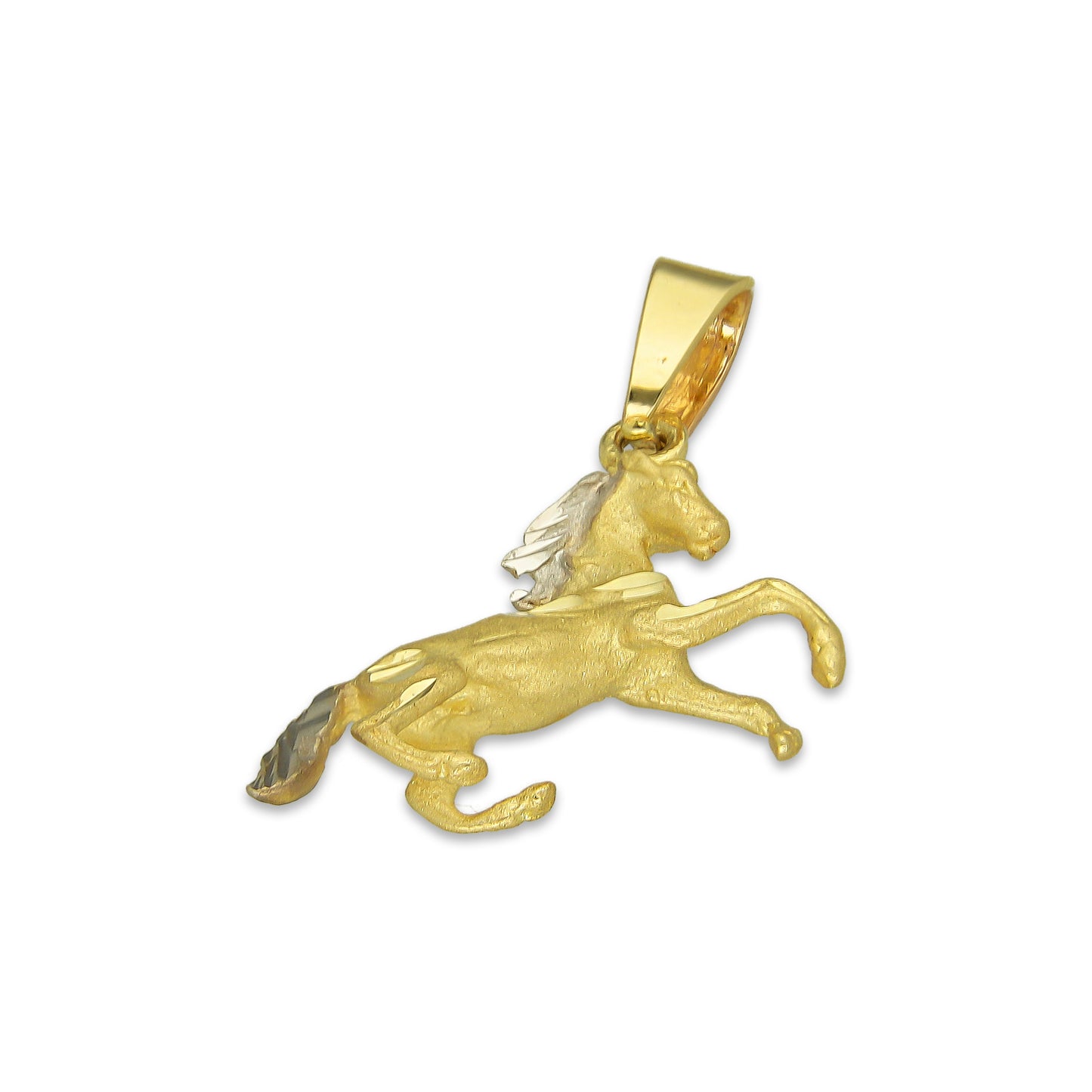 MR14DJ099 Dije Oro Sólido 14K Caballo Cuerpo Completo Liso 1.9 cm x 2.1 cm