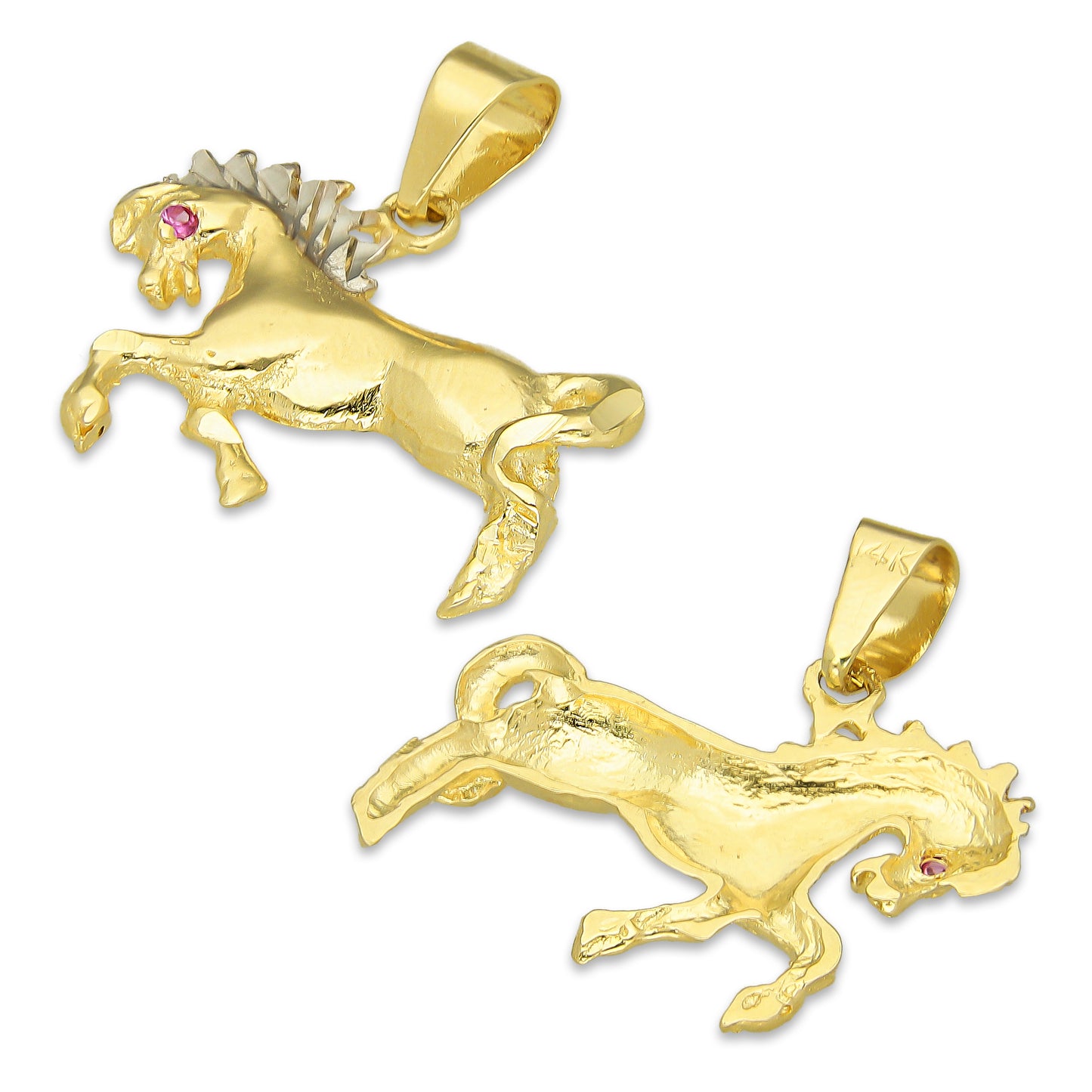 MR14DJ100 Dije Oro Sólido 14K Caballo Cuerpo Completo con Zirconias 2.1 cm x 2.2 cm