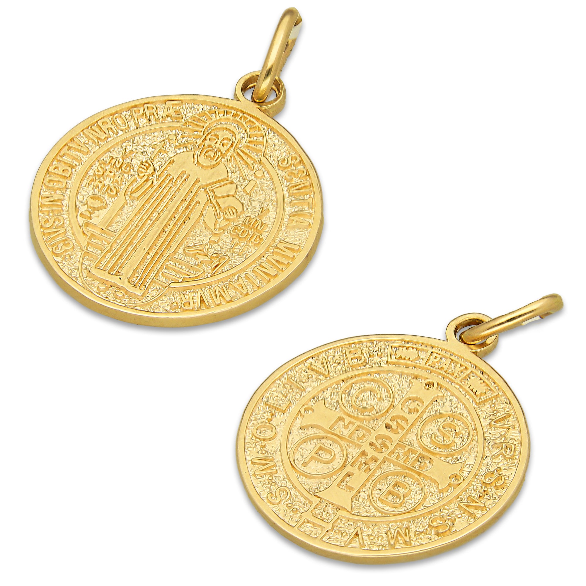 MR14DJ113 Dije Oro Sólido 14K EM Mod Medalla de San Benito Doble Vista Diámetro 1.9 cm