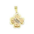 MR14DJ118 Dije Oro Sólido 14K Trébol 4 Hojas Troquelado Diamantado Florentino 1.3 cm x 2.2 cm