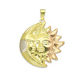 MR14DJ128 Dije Oro Sólido 14K Eclipse Sol y Luna Troquelado Diamantado Florentino 2.3 cm x 2.9 cm