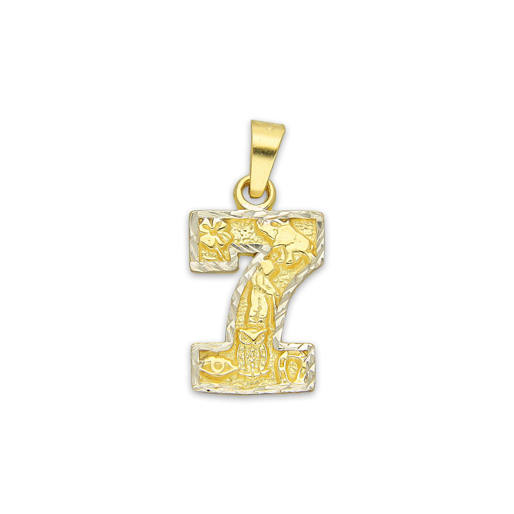 MR14DJ162 Dije Oro Sólido 14K Número 7 de la Suerte 1.1 cm x 2.3 cm