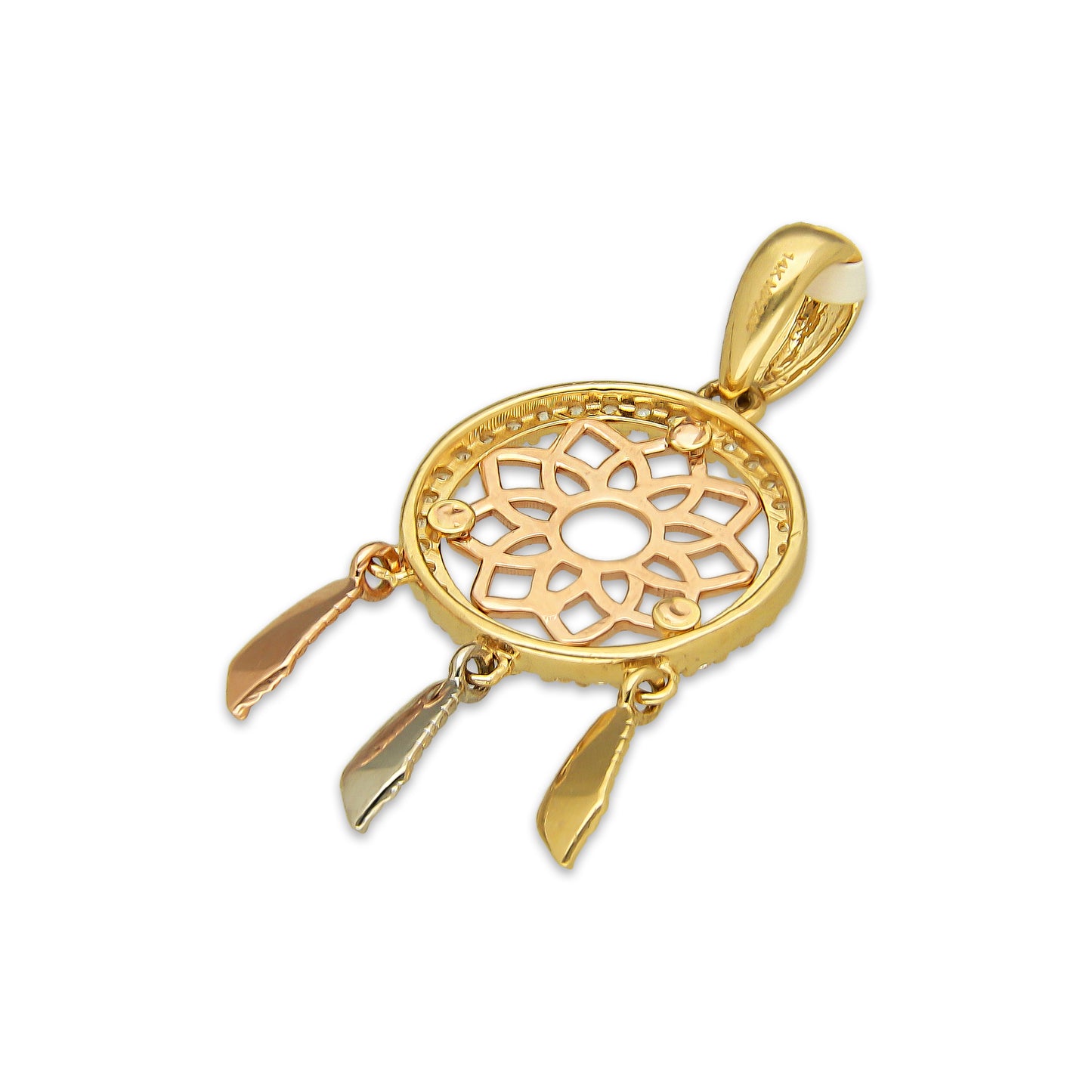 MR14DJ168 Dije Oro Sólido 14K EM Atrapa Sueños Florentino 1.4 cm x 3.2 cm
