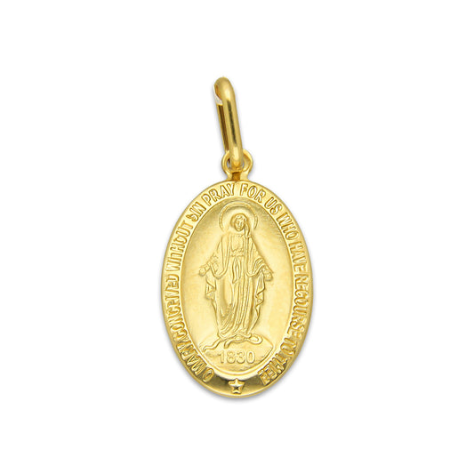MR14DJ169 Dije Oro Sólido 14K EM Virgen MIlagrosa 1.3 cm x 2.9 cm