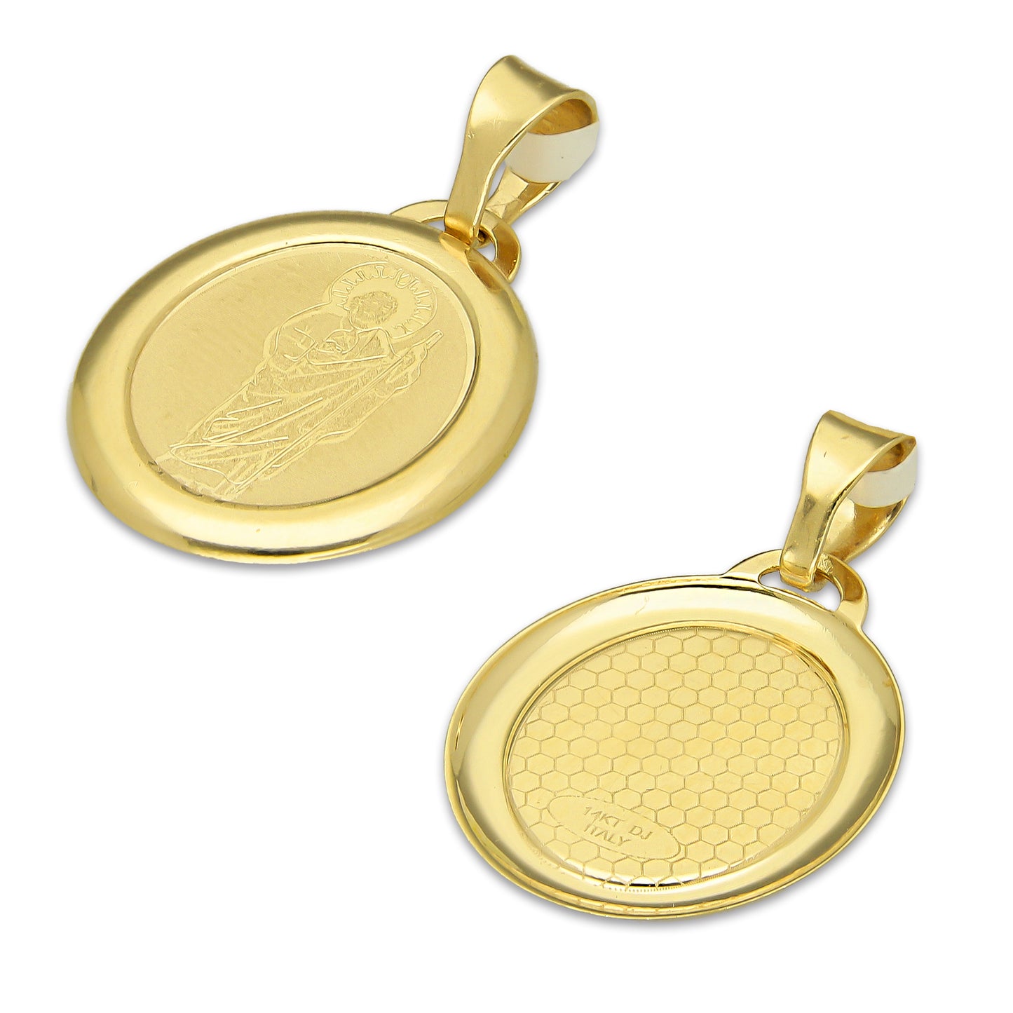 MR14DJ170 Dije Oro Sólido 14K EM San Judas Láser Bisel Liso 1.5 cm x 2.5 cm