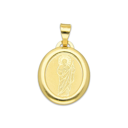 MR14DJ170 Dije Oro Sólido 14K EM San Judas Láser Bisel Liso 1.5 cm x 2.5 cm