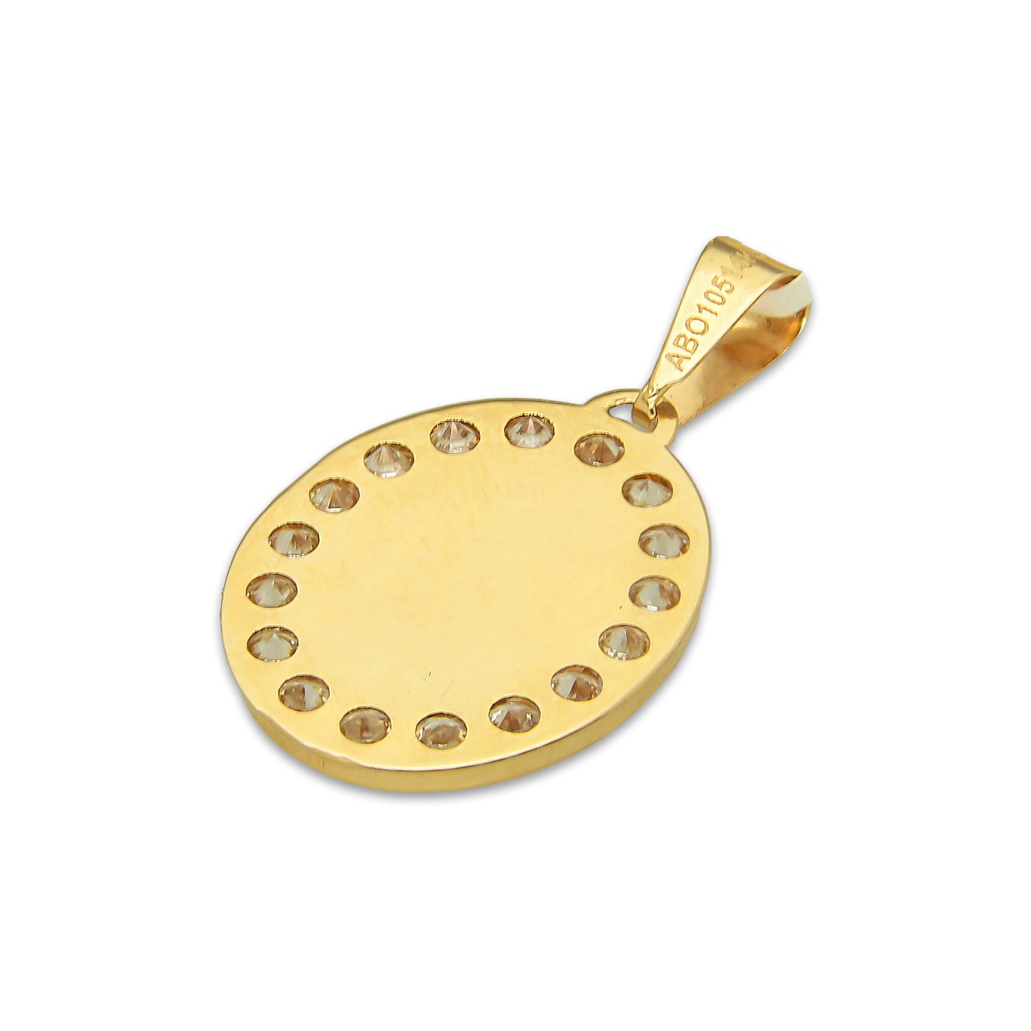 MR14DJ172 Dije Oro Sólido 14K EM Sagrado Corazón Ovalado con Zirconias 1.4 cm x 2.5 cm