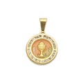 MR14DJ173 Dije Oro Sólido 14K EM Primera Comunión Redonda con Zirconias 1.5 cm x 2.3 cm