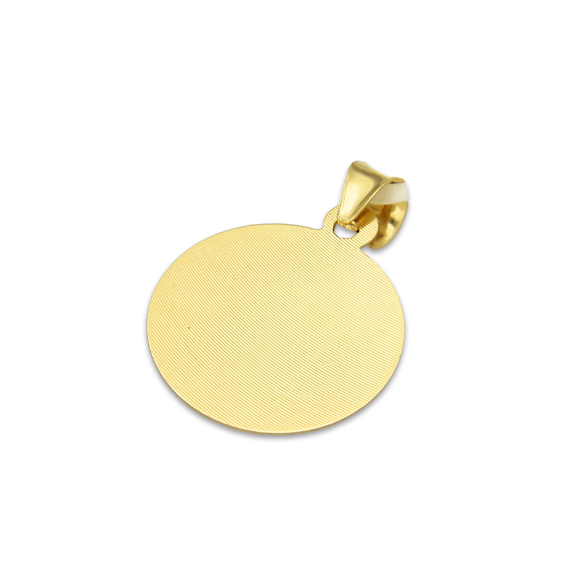 MR14DJ174 Dije Oro Sólido 14K EM Busto Virgen Redonda Diamantado Radial 1.6 cm x 2.3 cm