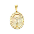 MR14DJ176 Dije Oro Sólido 14K EM Cristo Óvalo Bisel con Zirconias 1.7 cm x 3.1 cm