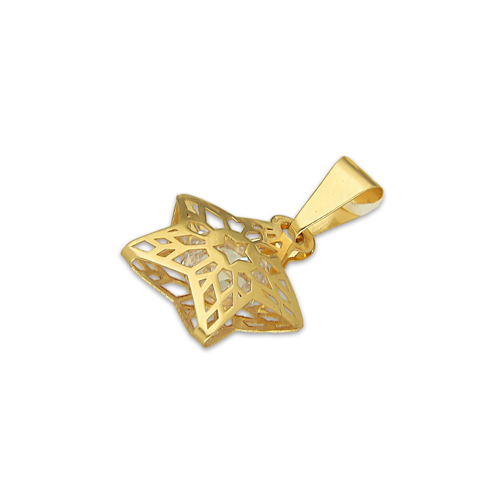MR14DJ177 Dije Oro Sólido 14K EM Estrella 3D Jail 1.9 cm x 2.1 cm