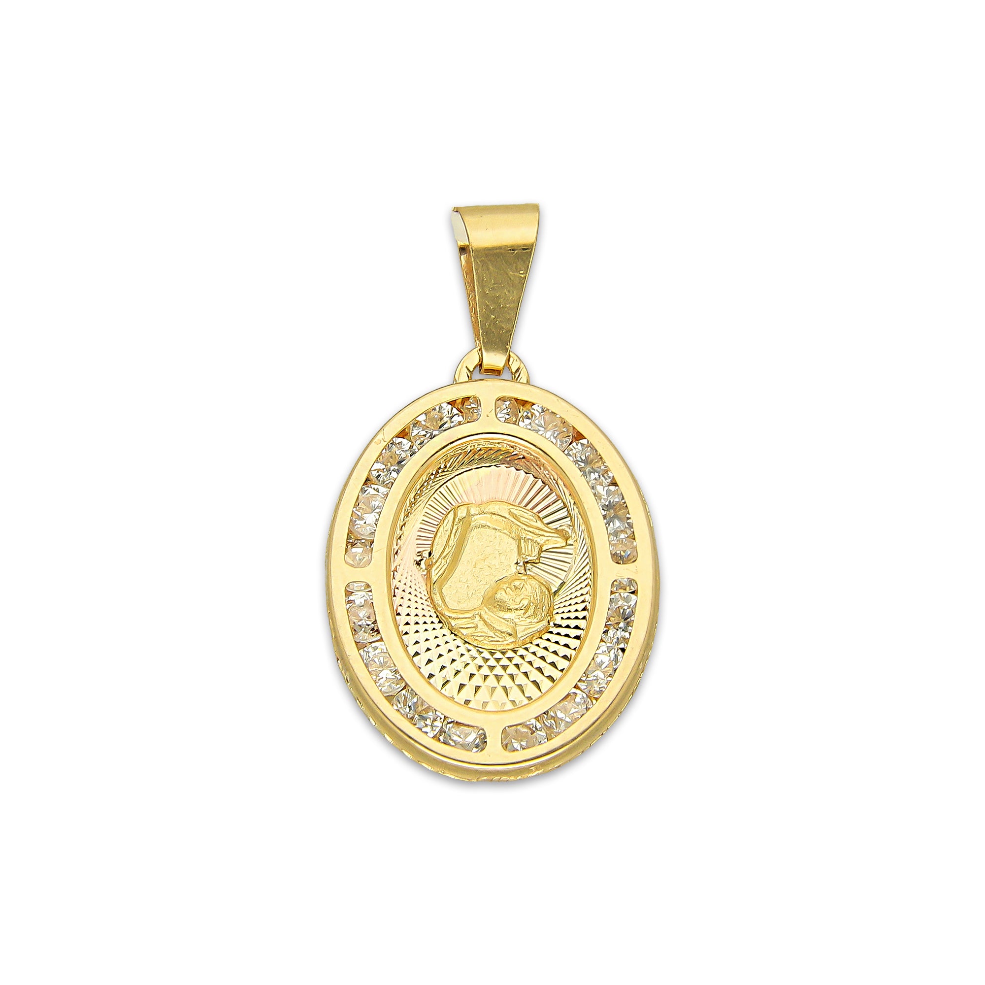 MR14DJ178 Dije Oro Sólido 14K EM Medalla Ovalada Bautizo 1.3 cm x 2.5 cm