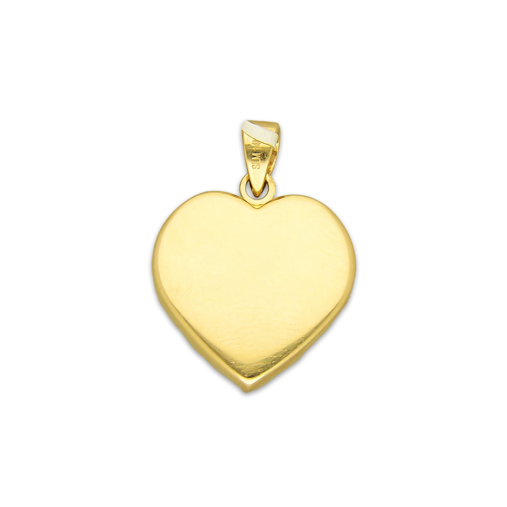 MR14DJ185 Dije Oro Sólido 14K EM Corazón Bombeado Liso 1.5 cm x 2.1 cm