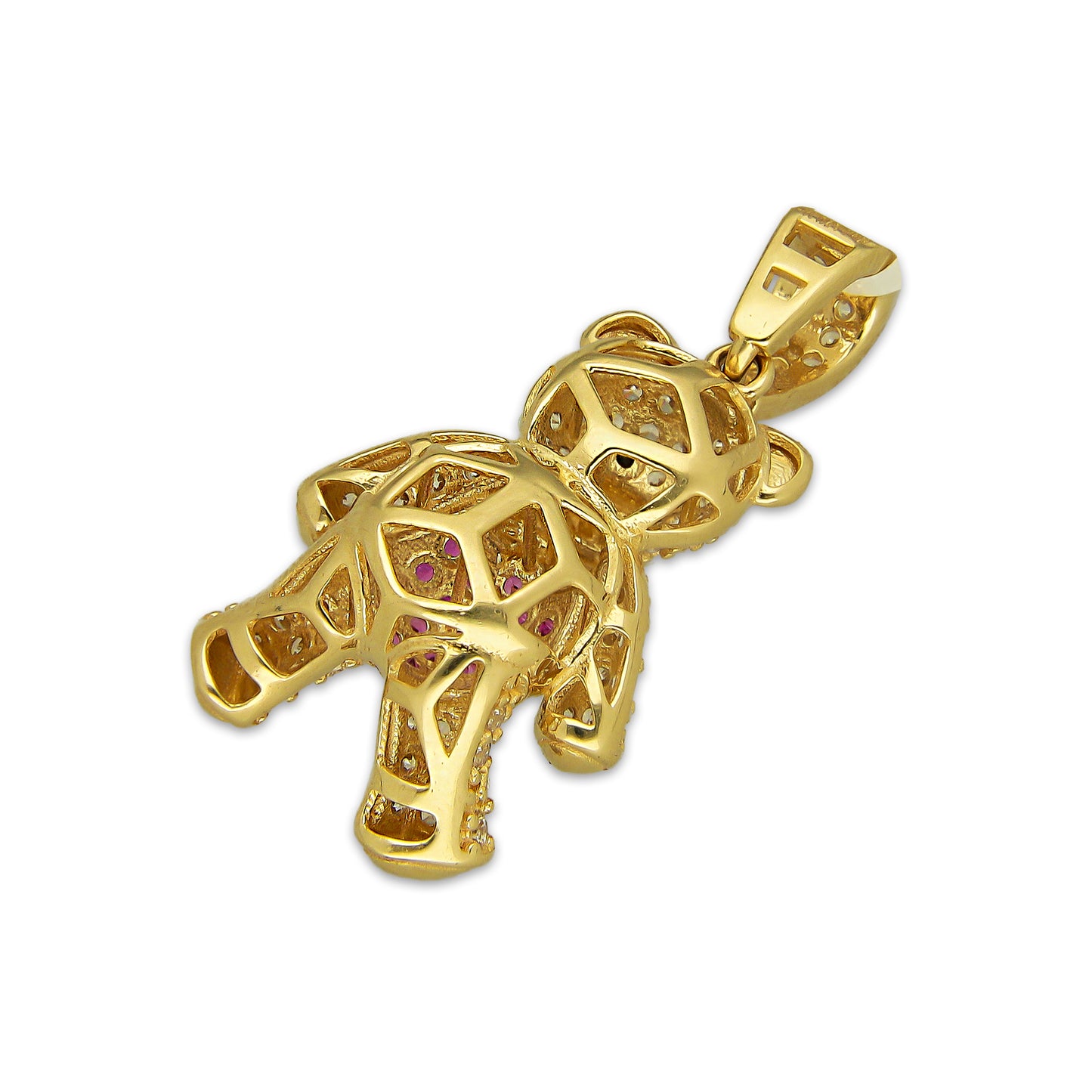 MR14DJ187 Dije Oro Sólido 14K EM Oso 3D Panza Rosa 1.5 cm x 2.9 cm