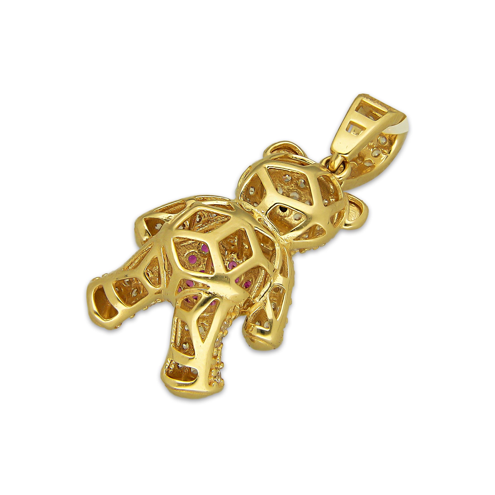 MR14DJ187 Dije Oro Sólido 14K EM Oso 3D Panza Rosa 1.5 cm x 2.9 cm