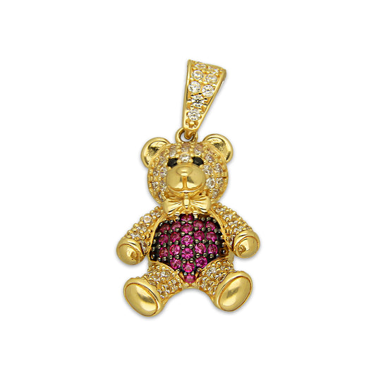 MR14DJ187 Dije Oro Sólido 14K EM Oso 3D Panza Rosa 1.5 cm x 2.9 cm