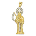 MR14DJ196 Dije Oro Sólido 14K EM Santa Muerte con Zirconia 2.2 cm x 6.1 cm