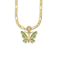 MR14DP010 Cadena Oro Sólido 10K + Dije Oro Sólido 14K Mariposa Zirconias Verde y Blanco 1.8 cm x 1.8 cm
