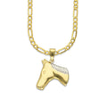 MR14DP011 Cadena Oro Sólido 10K + Dije Oro Sólido 14K Cabeza de Caballo Lisa 2 cm x 2.5 cm
