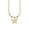 MR14DP020 Cadena Oro Sólido 10K + Dije Oro Sólido 14K Mariposa Troquelada Diamantada Florentino 1.8 cm x 2 cm