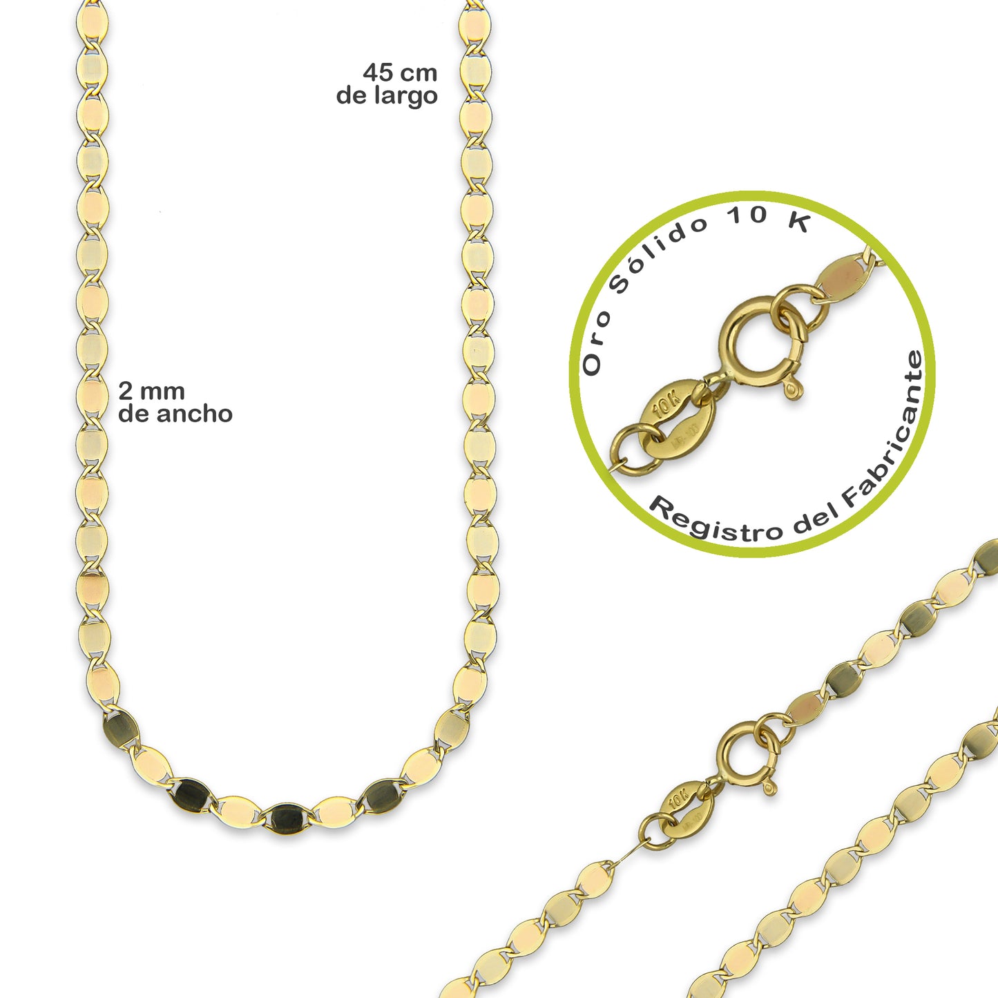 MR14DP021 Cadena Oro Sólido 10K + Dije Oro Sólido 14K Trébol 4 Hojas Troquelado Diamantado Florentino 1.3 cm x 2.2 cm