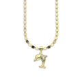 MR14DP023 Cadena Oro Sólido 10K + Dije Oro Sólido 14K Delfin Individual Troquelado Diamantado Florentino 1.3 cm x 2.1 cm