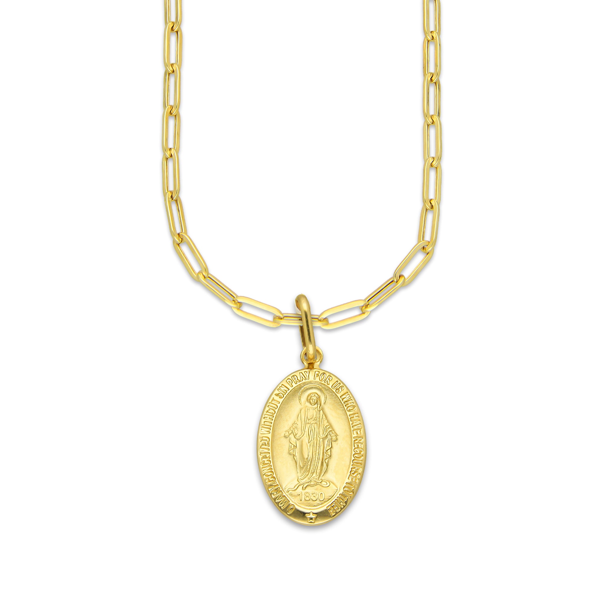 MR14DP072 Cadena Oro Sólido 10K + Dije Oro Sólido 14K EM Virgen MIlagrosa 1.3 cm x 2.9 cm