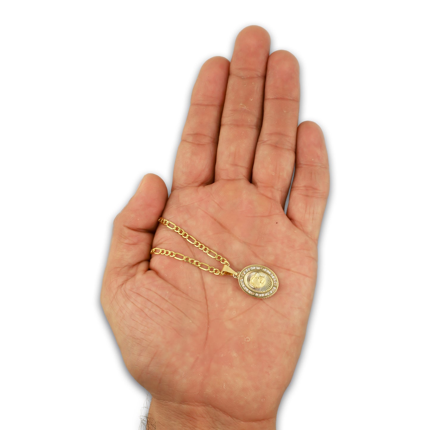MR14DP081 Cadena Oro Sólido 10K + Dije Oro Sólido 14K EM Medalla Ovalada Bautizo 1.3 cm x 2.5 cm