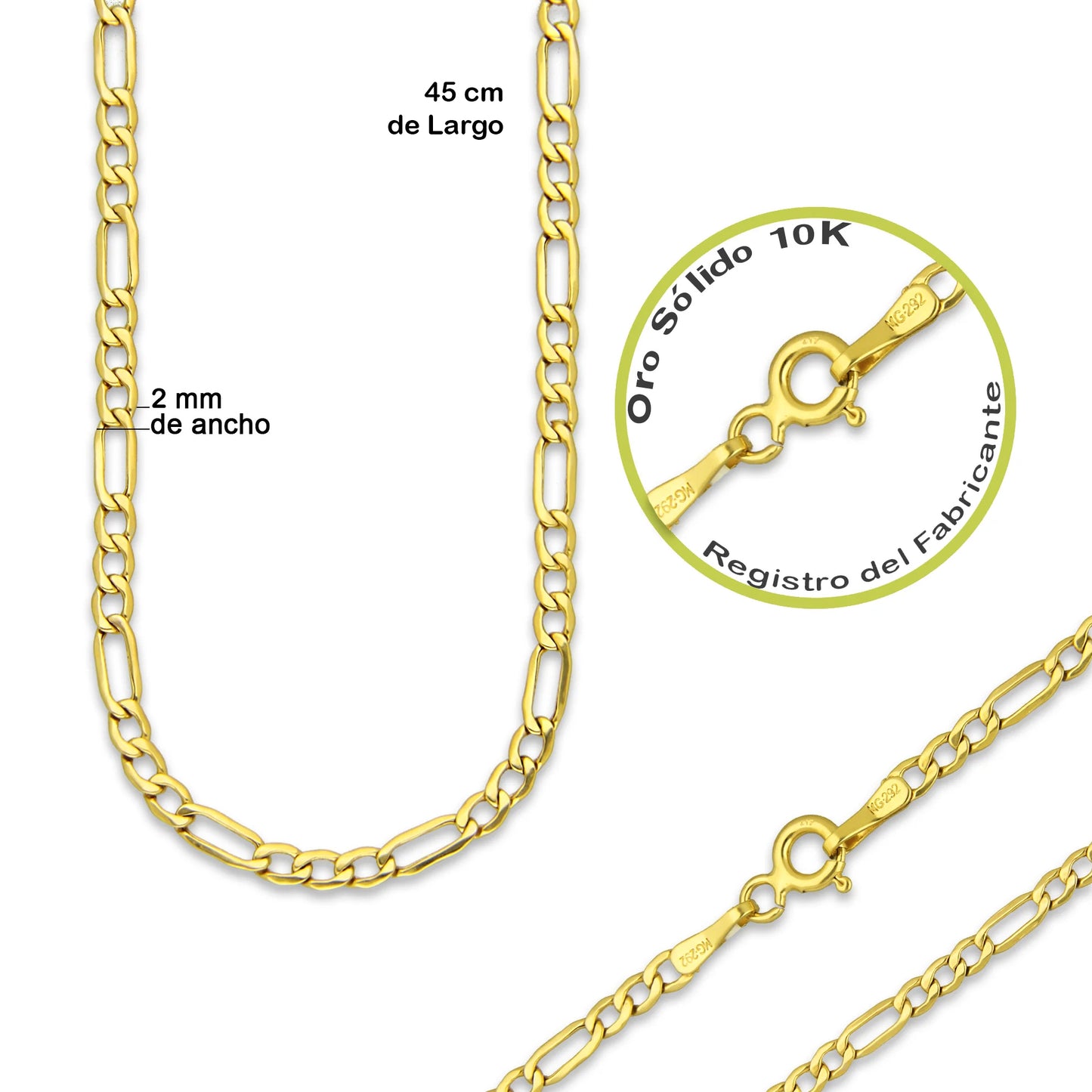 MR14DP083 Cadena Oro Sólido 10K + Dije Oro Sólido 14K EM Mano de Fatima Azul Turqueza 1.5 cm x 2.9 cm