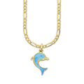 MR14DP087 Cadena Oro Sólido 10K + Dije Oro Sólido 14K EM Delfin Ópalo Azul 1.5 cm x 2.7 cm